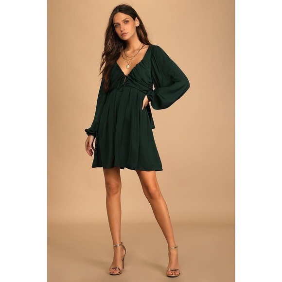 NWT Lulus Forever Tied to You Emerald Green Satin Tie-Back Mini Dress XL - Picture 1 of 10